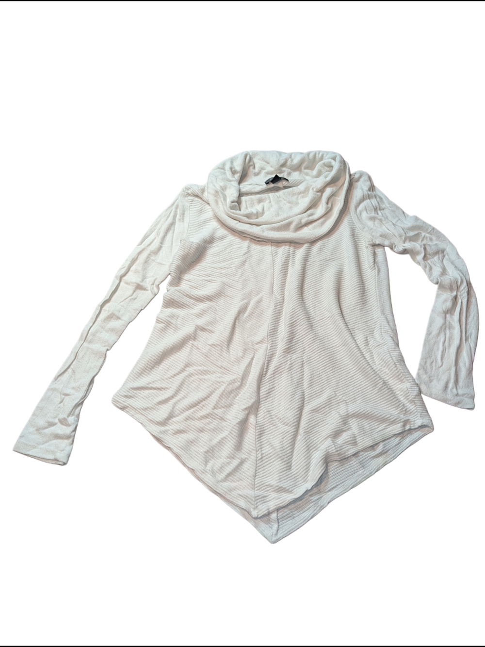 Light Cream Cowl-Neck Draped Long-Sleeve Sweater